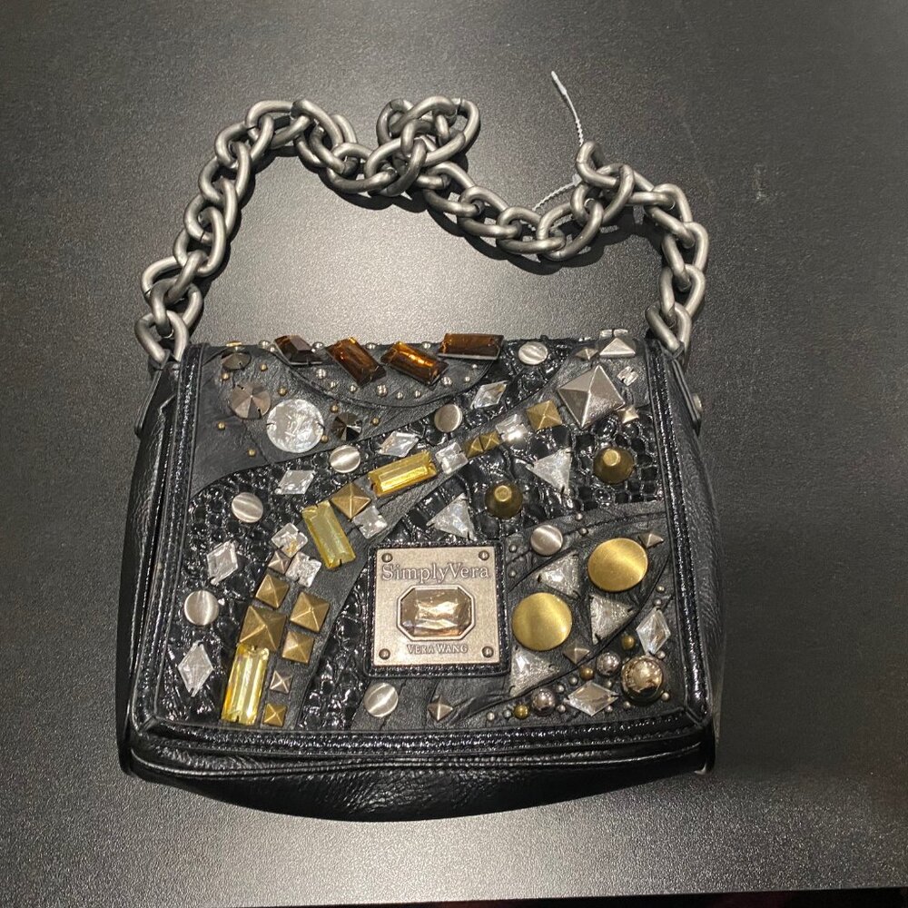 Vera Wang Studs Beads Chain Strap Steampunk Grunge Goth Moto Shoulder Bag Purse